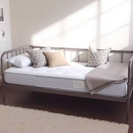 A daybed with a comfortable mattress and decorative pillows, perfect for lounging or accommodating overnight guests