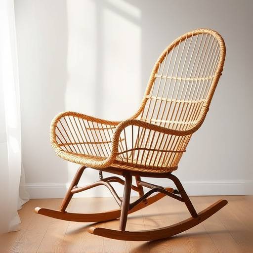 A rocking chair with a woven rattan seat and a sturdy wooden frame, designed for ultimate relaxation