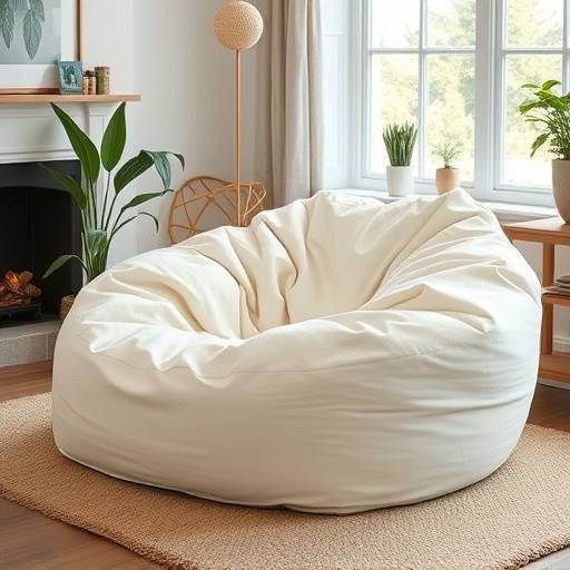 Comfortable, oversized, cream-colored beanbag chair in a casual living space